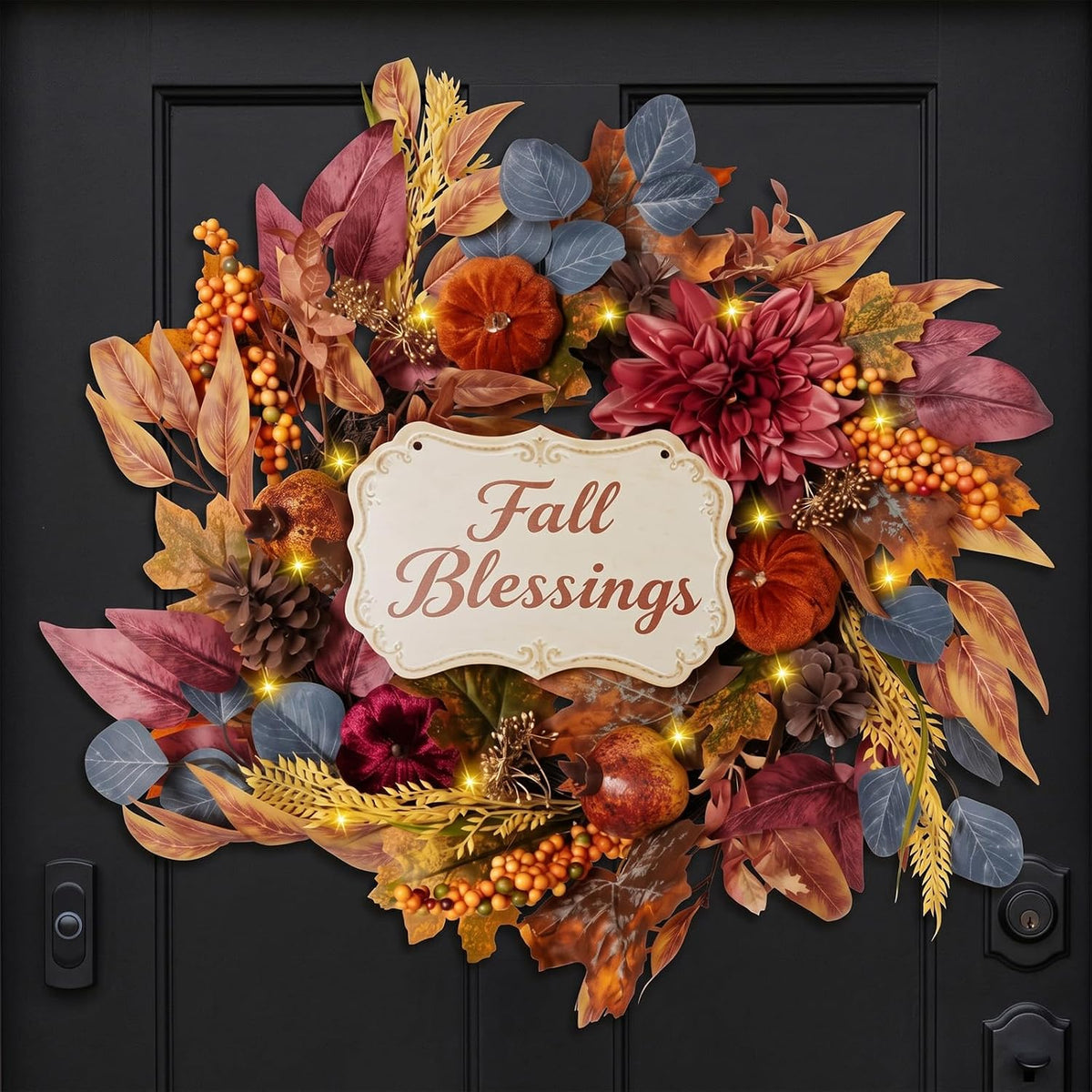 22 inch fall wreath for front door, artificial, main product view