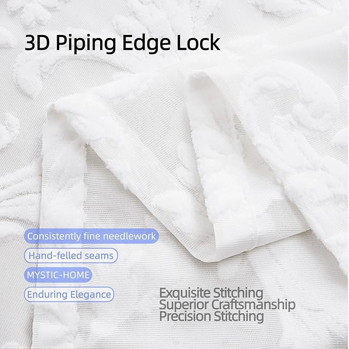 Sheer Curtains 84 Inch Length for Living Room & Bedroom Rod Pocket Boho Farmhouse Drapes with Scroll Floral Patterned 3D Flocked Texture & Rococo Motifs White Sheer Curtain Set of 2 Panels 52"W*84"L