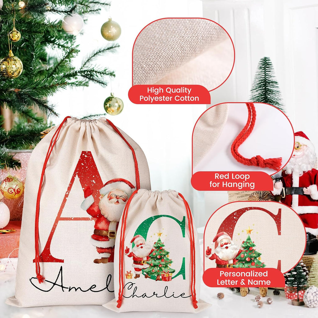 Personalized Santa Sack Custom Christmas Gift Bags for Kids Holiday Presents Sack Bags for Xmas Package Storage