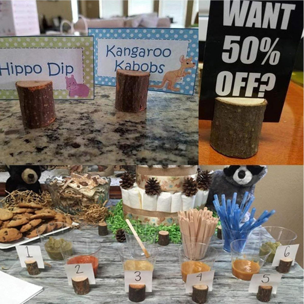 WOHENI Place Card Holders, 20 Pcs Place Rustic Wooden Card Holders Table Number Stands for Name Tags Food Markers Party Wedding Table Name Card Holder Memo Photo Holder Card and 30 Pcs Kraft