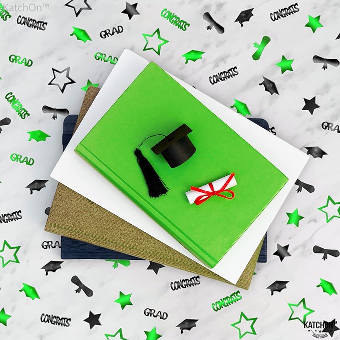 KatchOn, Shiny 2025 Congrats Grad Confetti - Pack of 1000 | Green and Black Graduation Confetti Class of 2025 Decorations | Graduation Decorations 2025