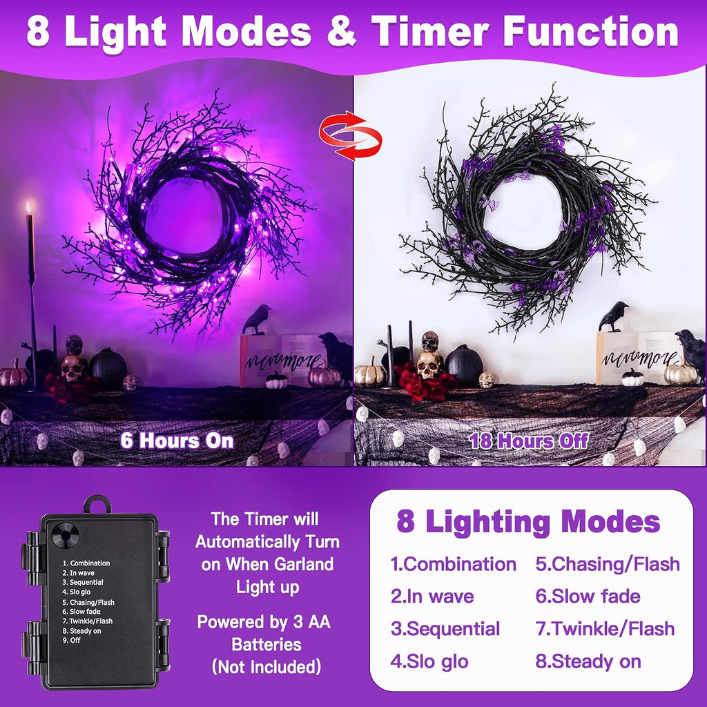 9ft 72 led willow vine twig decor black shown in use