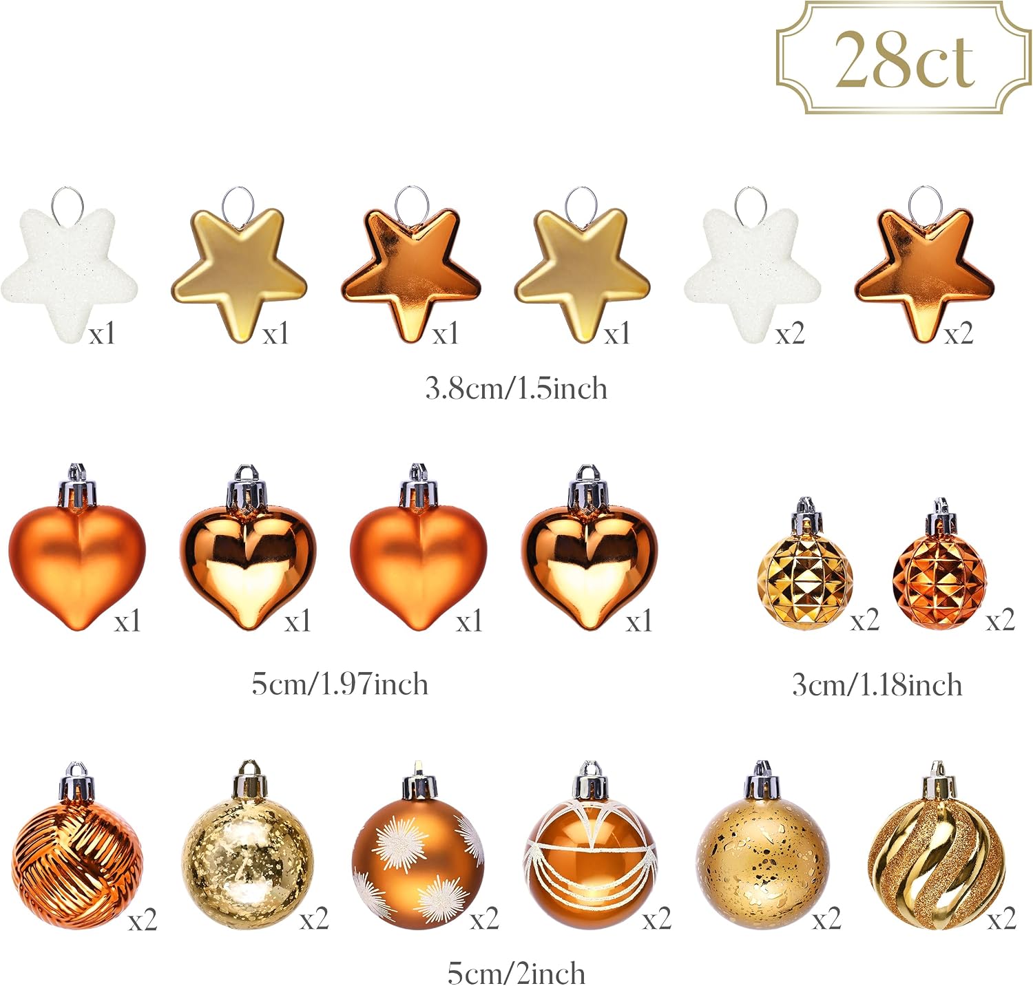 Valery Madelyn 28ct Fall Ornaments Shatterproof Tree Decorations for Home | Orange Heart Shaped Ball Ornaments Farmhouse Hanging Decor for Harvest Thanksgiving Autumn Party