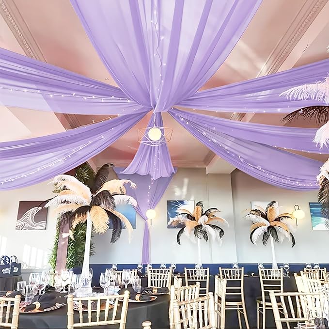 6 Panels Lilac Wedding Ceiling Drapes 5ftx30ft Ceiling Drapes Chiffon Fabric Arch Draping Sheer Curtains Soft Drapery Draping Wedding Ceiling Decorations for Party Ceremony Stage Swag