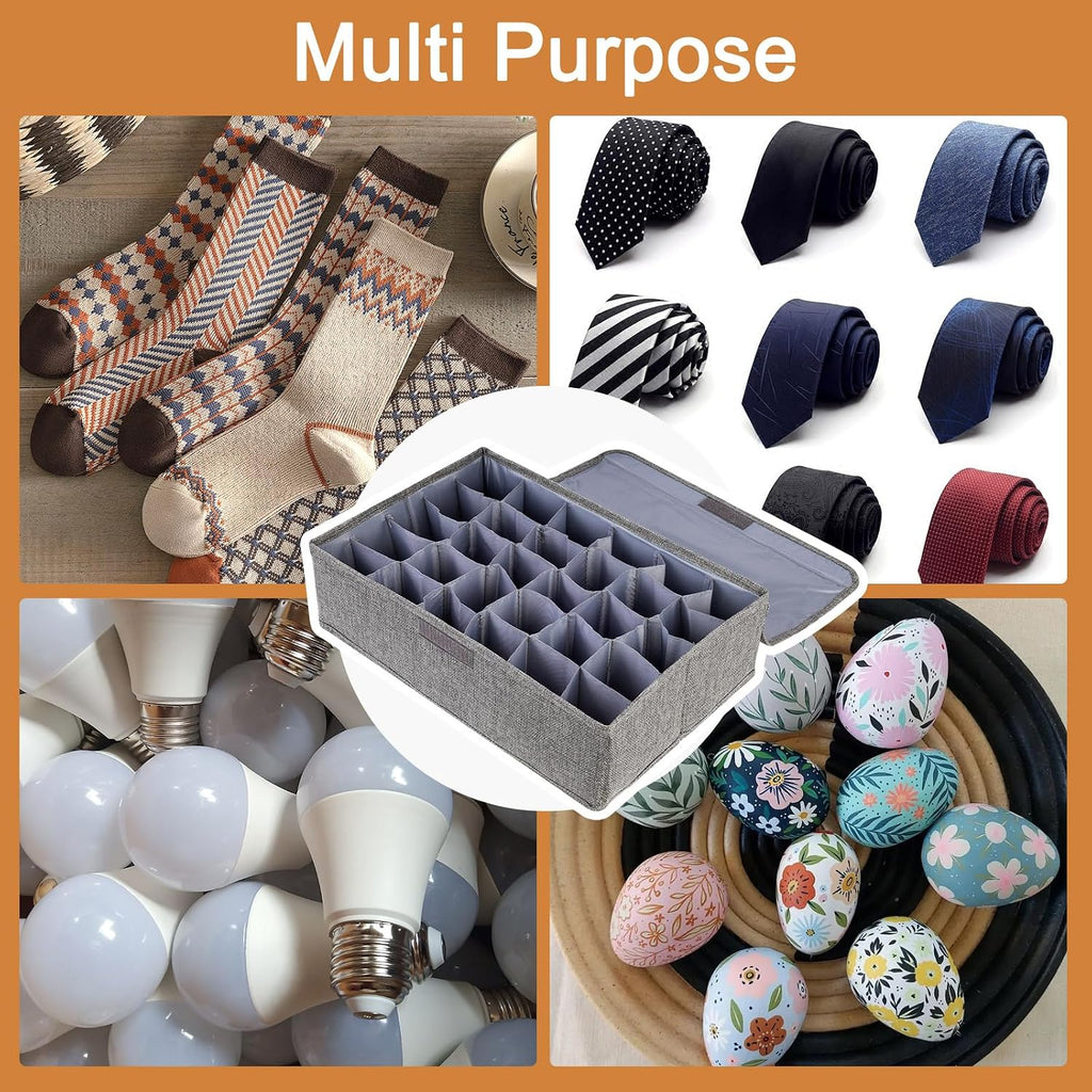 Light Bulb Organizer Storage Box, Ornament Storage with 30 Dividers Foldable Organizer with Lid Sturdy PP Board Fits Various Christmas Light Standard Bulbs Case Box Gray