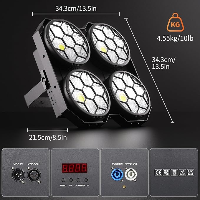 Stage Lights, 4X100W COB Spotlight LED Par Can Retro Lights, 2 in 1 Cool White & Warm White DMX512 Sound Activated Blinder Uplights for Events Parties Wedding Church Concert Studio Show Dance - 1Pack