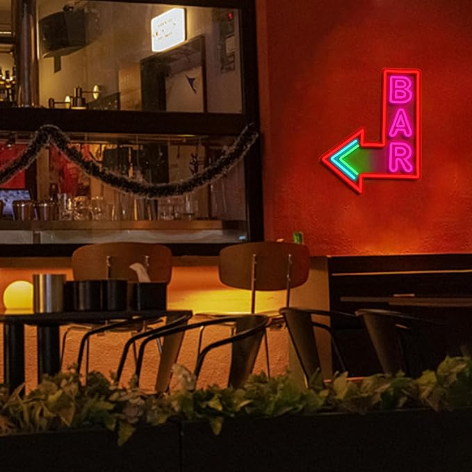 Bar Neon Sign with Dimmer switch, Colorful Bar Led Neon Light Pink Letter Light up Sign for Beer Pub Club Party Wall Decor(16.54 * 12.6In)