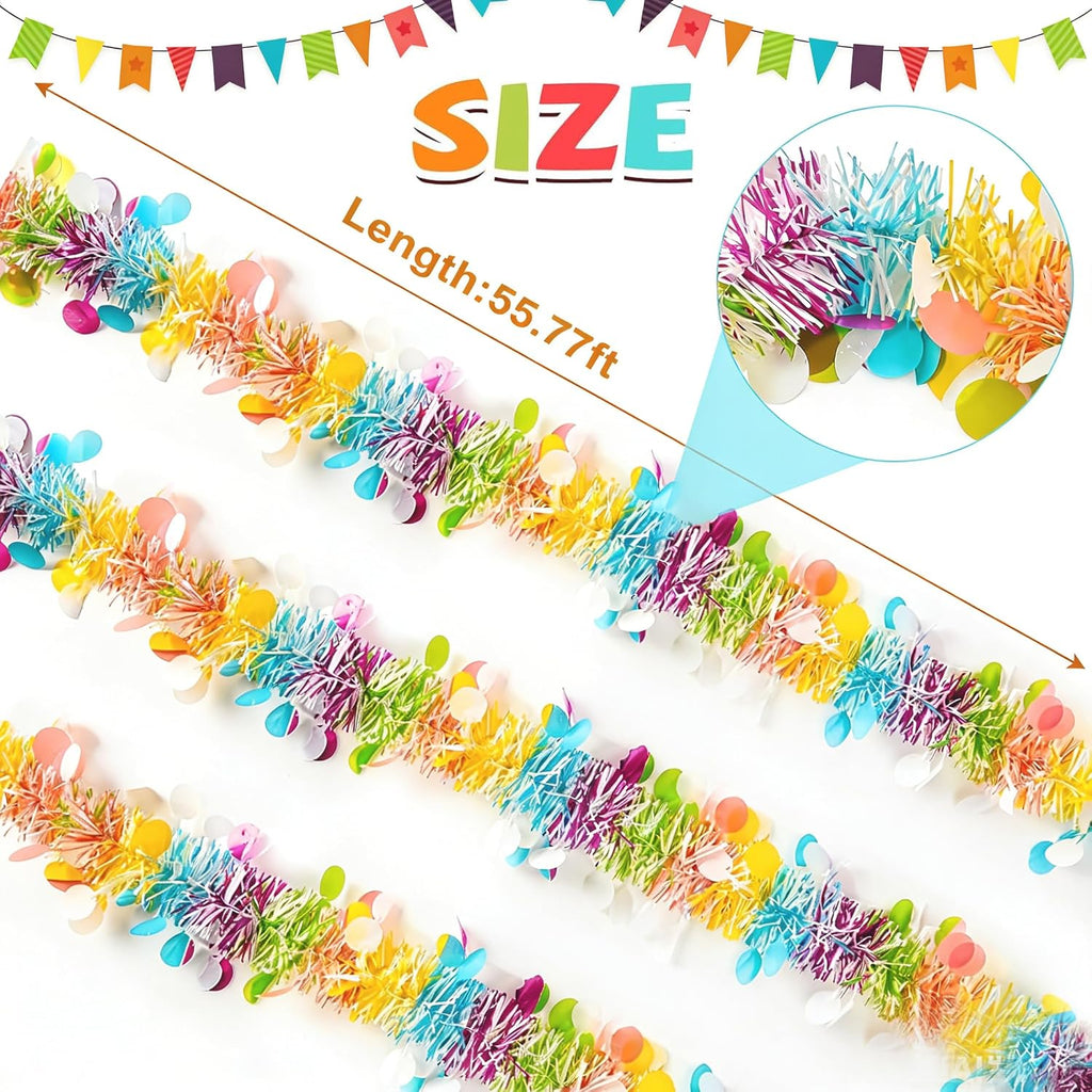 55.77ft Easter Tinsel Garland,Colorful Egg Tinsel Twist Garland with Confetti Spring Hanging Tinsel Ornament Decoration for Fireplace Mantel Tree Eatser Party Decoration.