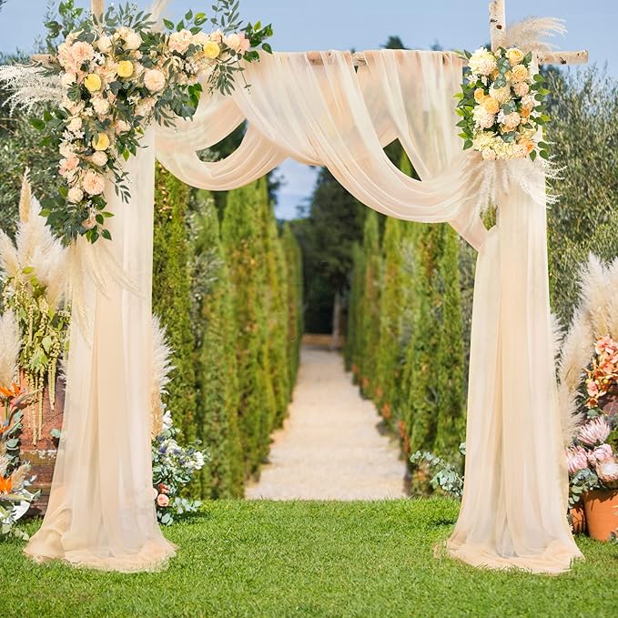 Arch Drapes for Wedding Arch Draping Fabric Champagne Sheer Backdrop Curtain for Ceremony Bridal Party Decor 19Ft Length x 28" Width 1 Panel
