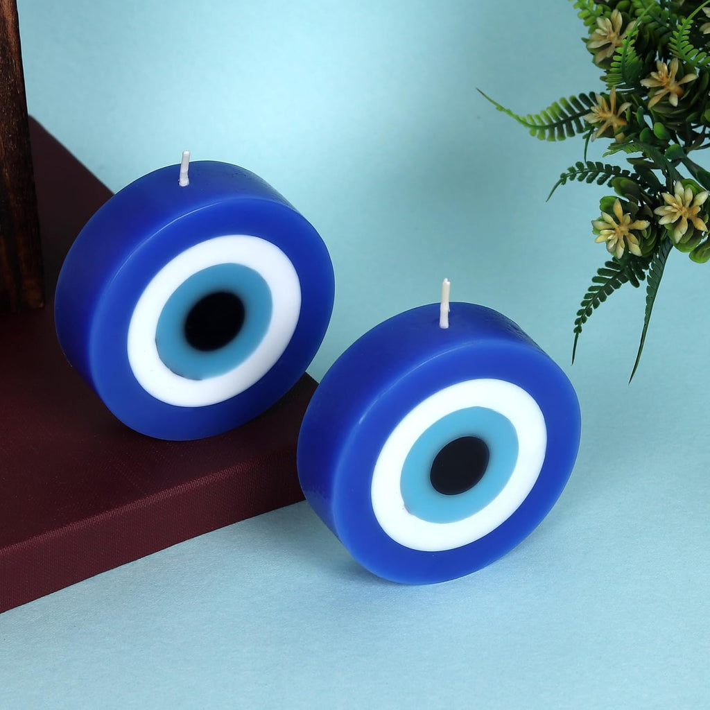 PROSPERRO LUMO by Parkash Candles Blue Evil Eye Candle Gift Nazar Home Decor Handmade Candles Desk Sculpture Decoration for House || Bedroom || Living Room || Set of 2 (Evil Eye - Round)