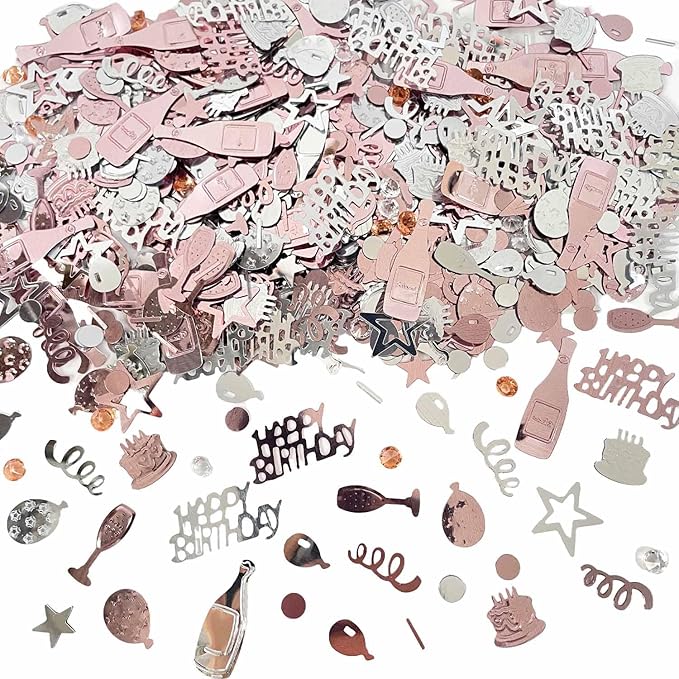 Pink Happy Birthday Confetti, Birthday Decorations Confetti Metallic Foil Table Scatter Decorations for Party Decor, Baby Shower Decor for Gilrs Women, DIY Arts and Crafting