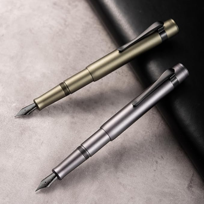 Hongdian M2 Black Forest Mini Fountain Pen, Bent Nib & Sleek Shape Aluminium Short Pocket Travel Pen (Space Gray)