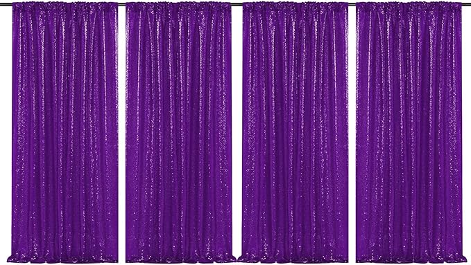JYFLZQ Purple Sequin Backdrop Curtains 2ft x 8ft 4 Panel Glitter Photo Booth Backdrops Sparkly Photography Background Drapes for Parties Wedding Bridal Showers