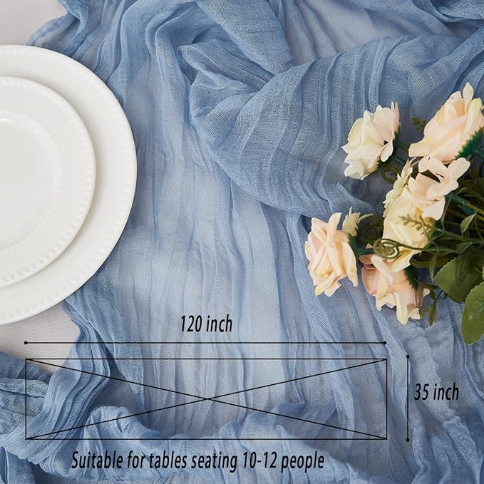 Dusty Blue 2 Pack Cheesecloth Table Runner 120 Inch 10 FT Boho Rustic Gauze for Wedding Baby Shower Party Farmhouse Summer Home Decor Washable