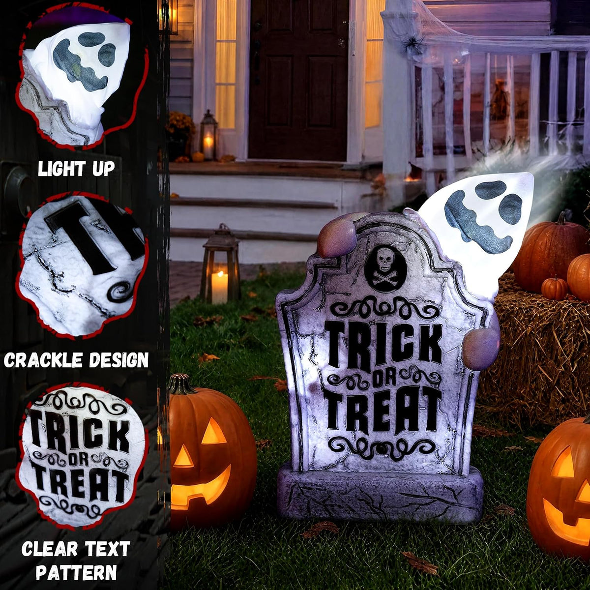 Halloween Animatronic Ghost Tombstone Decoration, Sound Activated Pop-Up Glow...