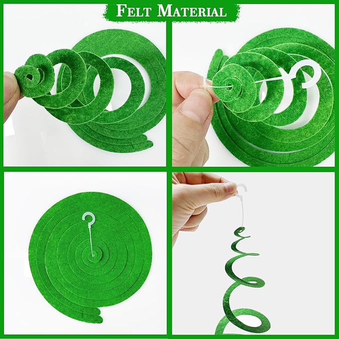36Pcs Green Hanging Swirl Decorations Ombre Green Felt Swirl Streamer Spiral Ceiling Garland for Spring Summer Birthday Wedding Baby Shower Graduation Christmas St Patrick's day Holiday Party Supplies
