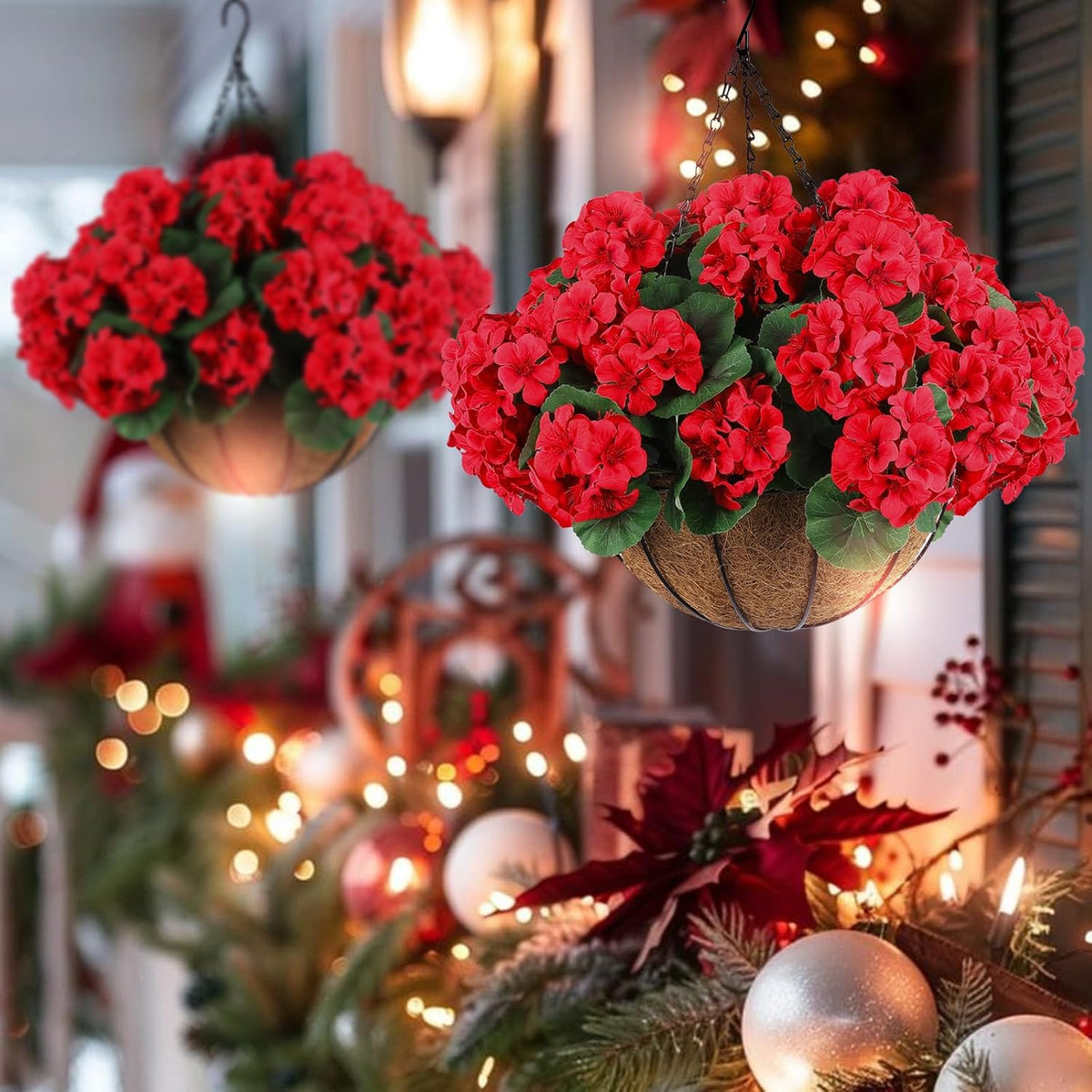 hananona 2 set artificial red geraniums flowers for showing dimensions