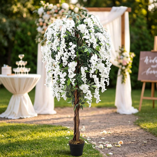 5ft artificial wisteria tree, tall faux flowering plant, main product view