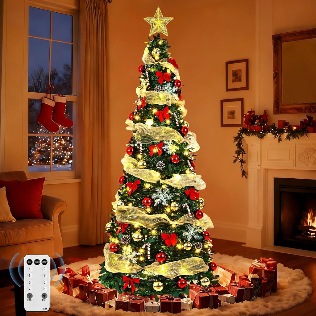 6ft pre lit pop up christmas tree,pre-decorated artificial, main product view