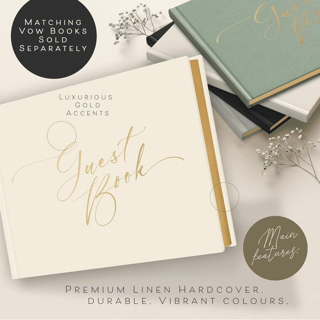 ARTESORI Wedding Guest Book for Reception — Gold-Foiled Ivory Guestbook to Sign in, Elegant Baby Shower Guest Book for Party & Birthday — Photo & Polaroid Guest Book for Wedding & Bridal Shower