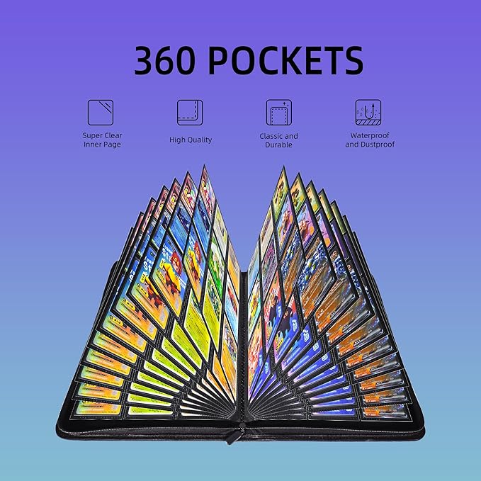 9 Pockets Premium Card Binder 360 Cards Trading Card Binders Zip Card Storage Display Album(9 Pocket 360 Card Slot,Black)