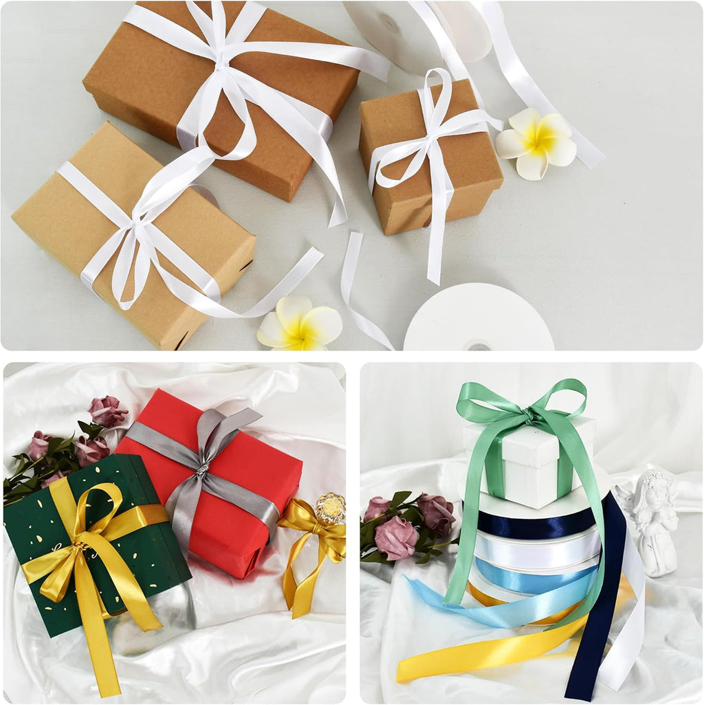 TONIFUL 7/8 Inch 100yds White Satin Ribbon Thin Solid Fabric Ribbon | perfect for crafts lei making gift wrapping bows invitations bouquets, for Christmas Halloween wedding & Valentine’s decor
