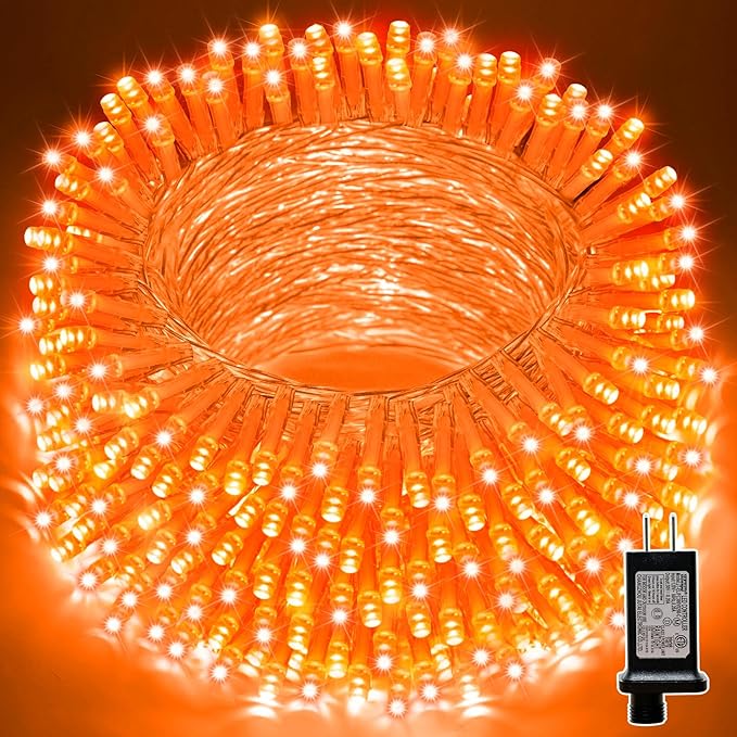 LAMPHOME 33ft Halloween Decorative Mini Lights, 100 LED Transparent Wire Fairy Starry String Lights Plug in, 11Lighting Modes, for Halloween Decoration Outdoor Xmas Tree Party Decoration (Orange)