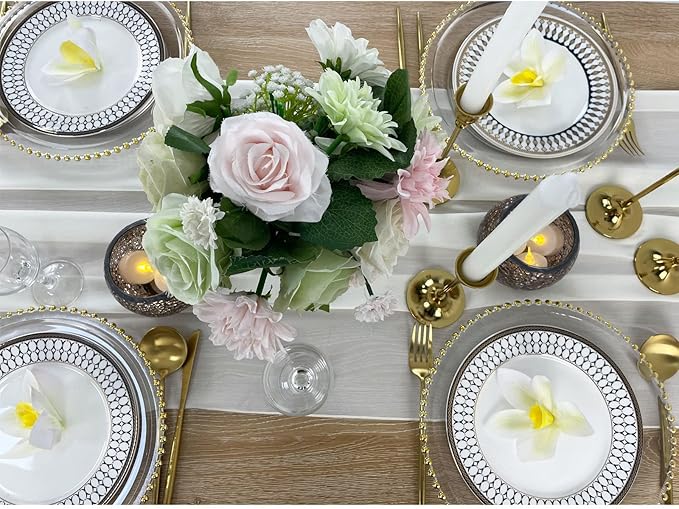EHLDekol 13ft Ivory Chiffon Table Runner, 29x156 Inches Romantic and Rustic Boho Wedding Runner, Sheer Bridal Party Decorations