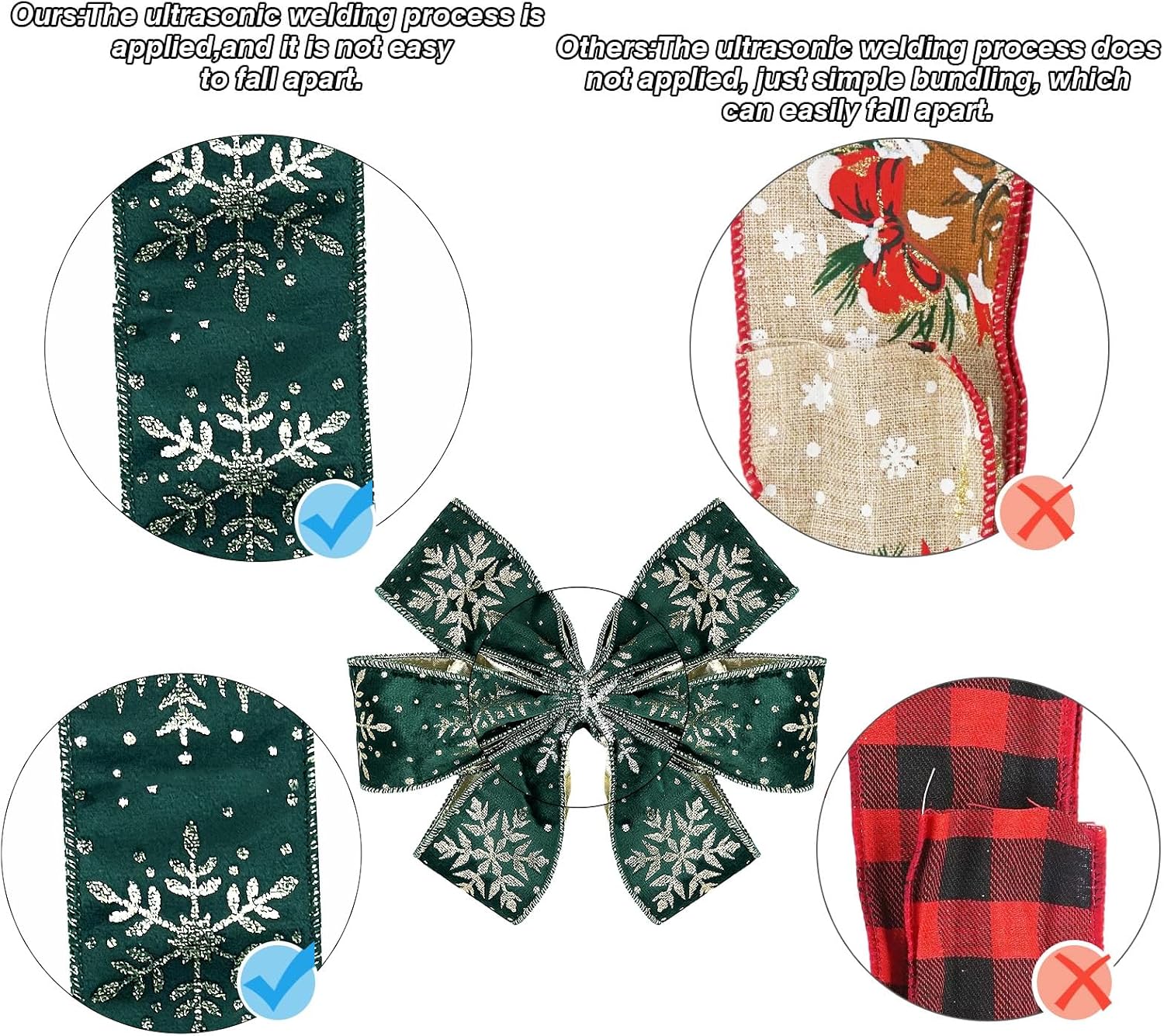 Christmas Tree Topper Bow,48''x 13'' Large Velvet Christmas Wreath Bows Xmas Ornaments with Long Streamer Wired Edge Ribbon for Christmas Decoration (Green)