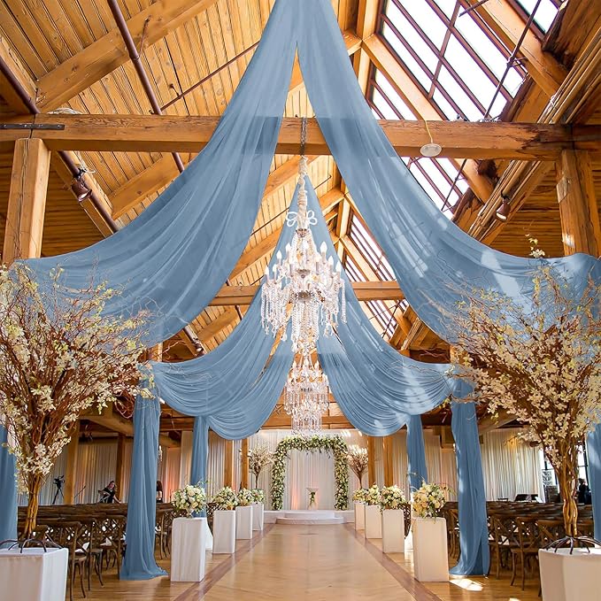 6 Panels Dusty Blue Ceiling Drapes for Wedding, 5ftx10ft Ceiling Drapes Cheesecloth Sheer Fabric Curtain Wedding Arch Draping Fabric Romantic Ceilings Decorations for Weddings Party Ceremony Stage