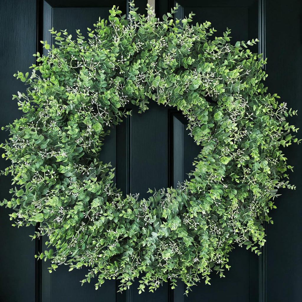32'' artificial eucalyptus wreath with seeds for front, main product view