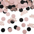 100Pcs Rose Gold and Black Happy Birthday Glitter Confetti, Polka Dot pink confetti, Sprinkling Table Scatter Paper Confettis Birthday Party Table Decorations
