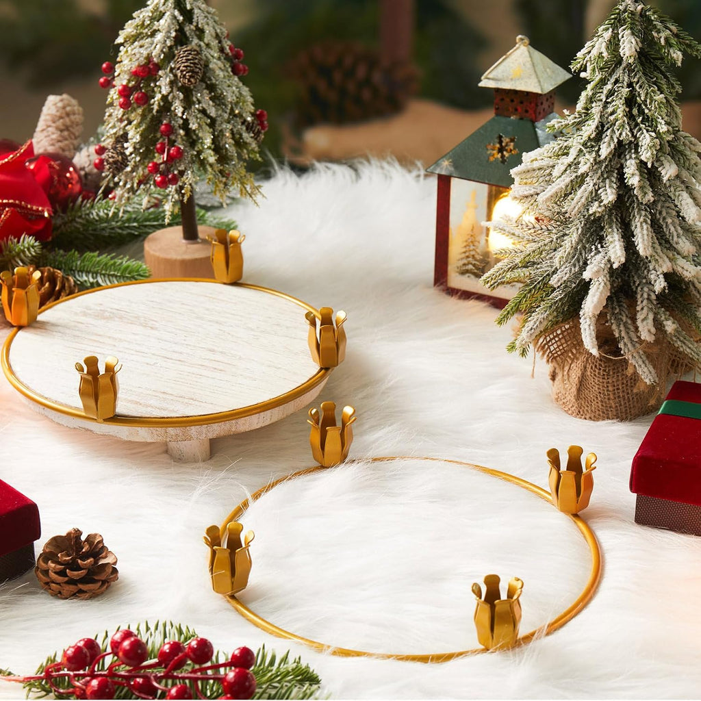 Thyle 50 Pcs Metal Christmas Advent Wreath Rings Bulk Gold Advent Wreath Candle Holder Xmas DIY Taper Candle Rings Table Candelabra Holder for Church Supply Home Table Centerpiece Festival Decoration