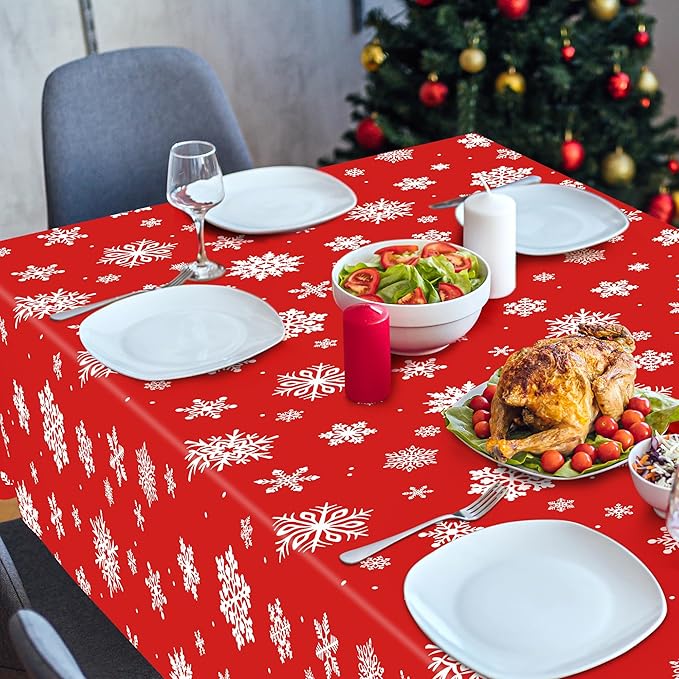 QZYL 12 Pack Christmas Table Cloths, 54" x 108" Holiday Plastic Tablecloth, Snowflakes Disposable Tablecloth Xmas Rectangle Tablecover, Christmas Table Decorations Holiday Party Decor