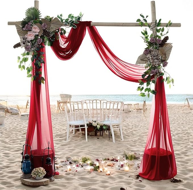 MDS Halloween Chiffon Draping Fabric - 1 Panel, 30" Wide x 75ft Long - Sheer Spooky Arbor & Canopy Drapery for Haunted House Backdrops, Party Ceilings, DIY Costumes & Themed Events - Apple Red