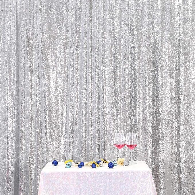 Poise3EHome 5FT x 7FT Silver Sequin Photography Backdrop Curtain for Party Decoration, Silver