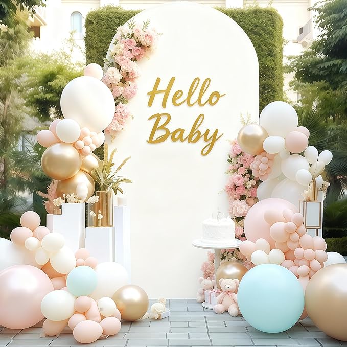 7.2FT Ivory Arch Cover - Polyester Fitted Wedding Arch Stand Covers Round Top Chiara Arch Backdrop Cover for Birthday Party Banquet Photo Background Decoration