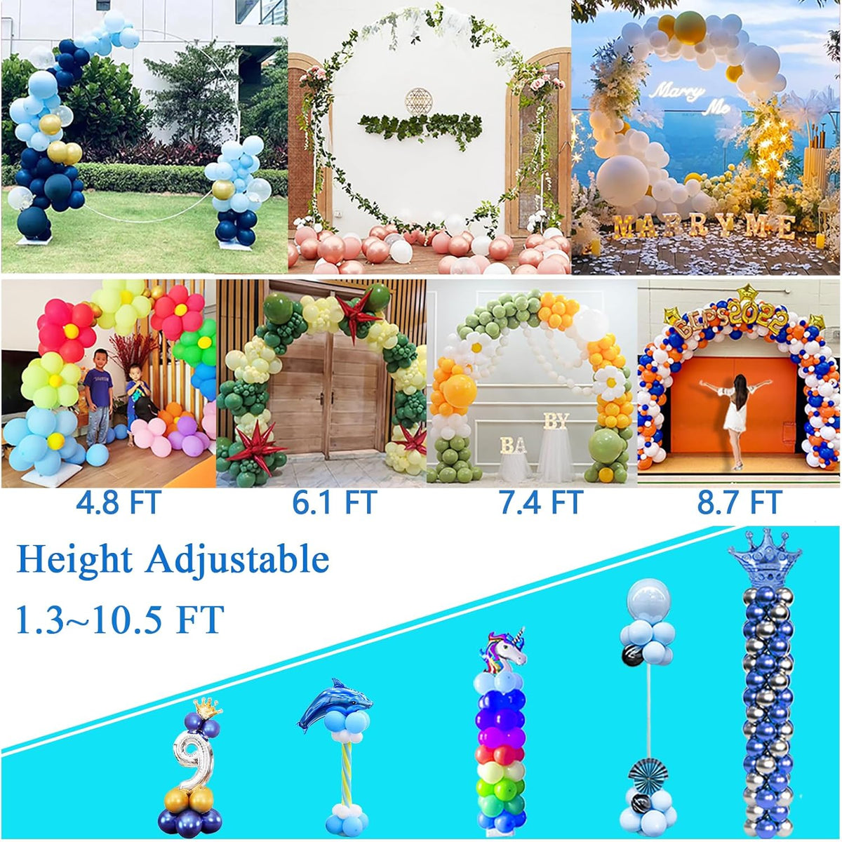 decojoy balloon arch stand, 7.5ft large round backdrop, front angle view