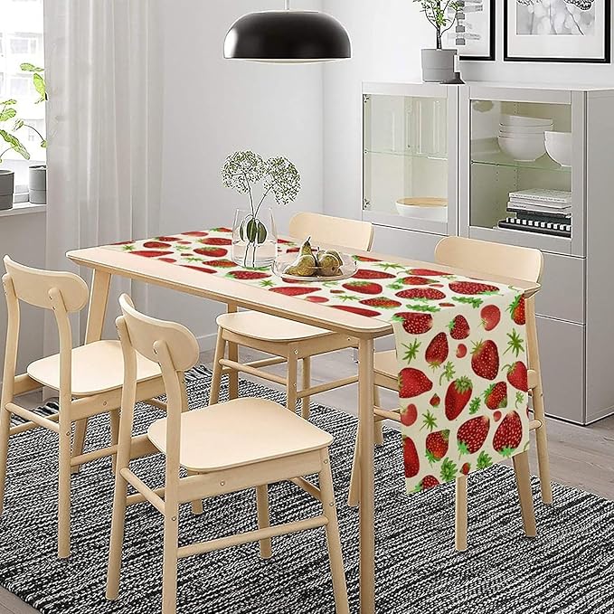 Strawberry Table Runner Spring Summer Fruit Wild Berry Forest Garden Dinner Runner for Girl Baby Shower Party Holiday Home Kitchen Dining Table Decor 13x120
