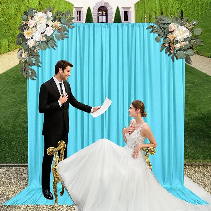 10ft x 10ft Sky Blue Backdrop Curtains for Parties, Fabric Satin Background Curtain with Rod Pockets for Weddings, Birthday, Baby Shower, Photography, Graduation Party Backdrop Drapes, 2 Panels