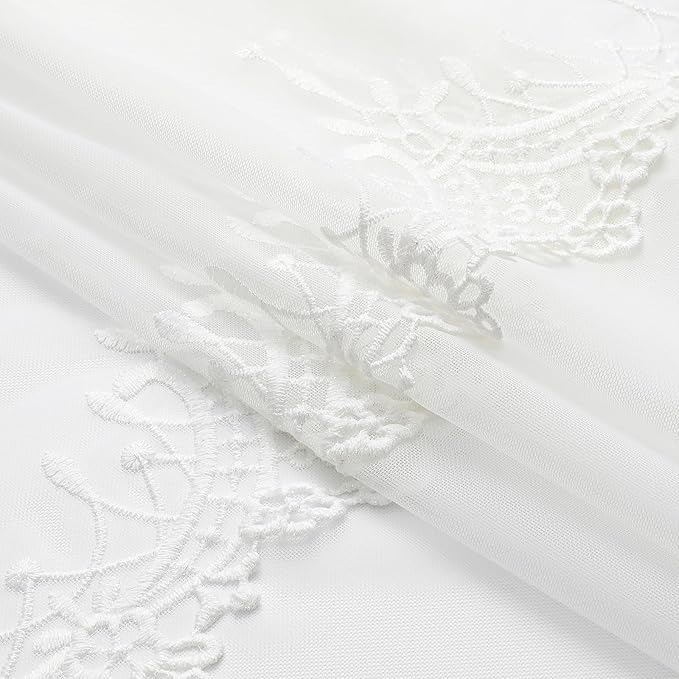 VISIONTEX White Sheer Voile Curtains, Decorative White Embossed European Rod Pocket Window Drapes for Home Kitchen, Living Room and Bedroom 54 x 72 Inch, Set of 2 Curtain Panels