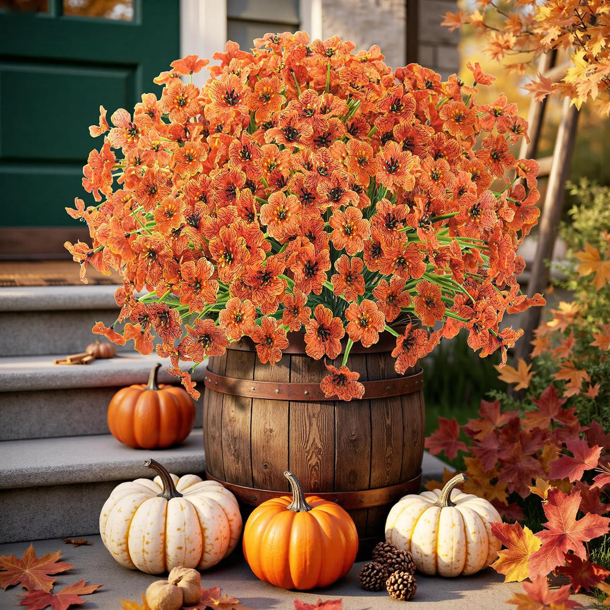 uieke 72 pcs artificial fall flowers for outdoors, front angle view