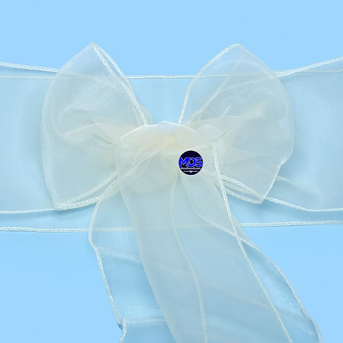 MDS Pack of 150 PCS Organza Chair Sashes Wider Dining Chair Bows Ribbon Tie Back for Wedding Party Birthday Bridal Shower Reception Event Banquet Home Chair Cover Decoration - Ivory