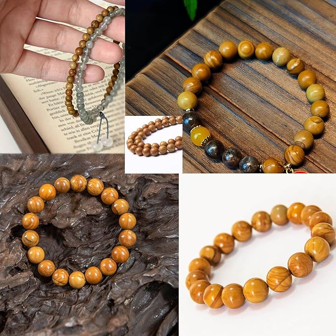 Yellow Woodgrain 8MM Stone Beads for Jewelry Making DIY Craft Gemstone Beads Kit, (45pcs) Smooth Healing Crystal Beads for Bracelets, Necklaces, Home Decor