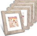 6x6 Picture Frame Set of 4 with High Definition Glass, Smoke Gray Frame Display 4x4 Pictures with Mat or 6 x 6 Without Mat, Wood Square Photo Frame for Wall Mount and Tabletop Display