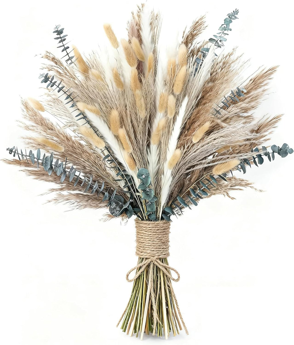 xin's convey 120 PCS Dried Pampas Grass, Dried Flowers, Reed Grass Bouquet for Bohemian Flowers Home Table Wedding Decoration, Rustic Farmhour.(Light Brown)