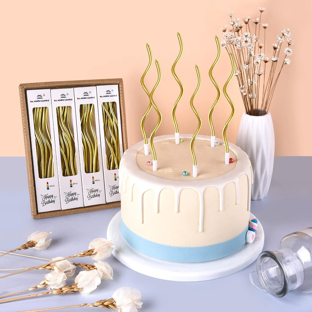 PHD CAKE 48-Count Gold Spiral Long Thin Metallic Birthday Candles, Cake Candles, Birthday Parties, Wedding Decorations, Party Candles