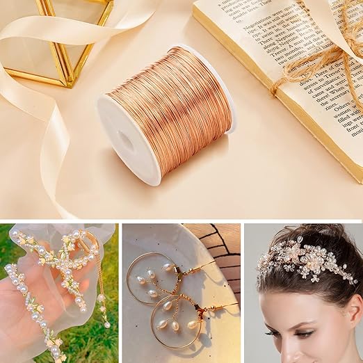 [328 Feet]28 Gauge Craft Wire Jewelry Wire 100M/0.3mm Rose Gold Plated Thin Brass Wire Soft Metal Wire Bulk for Jewelry Making