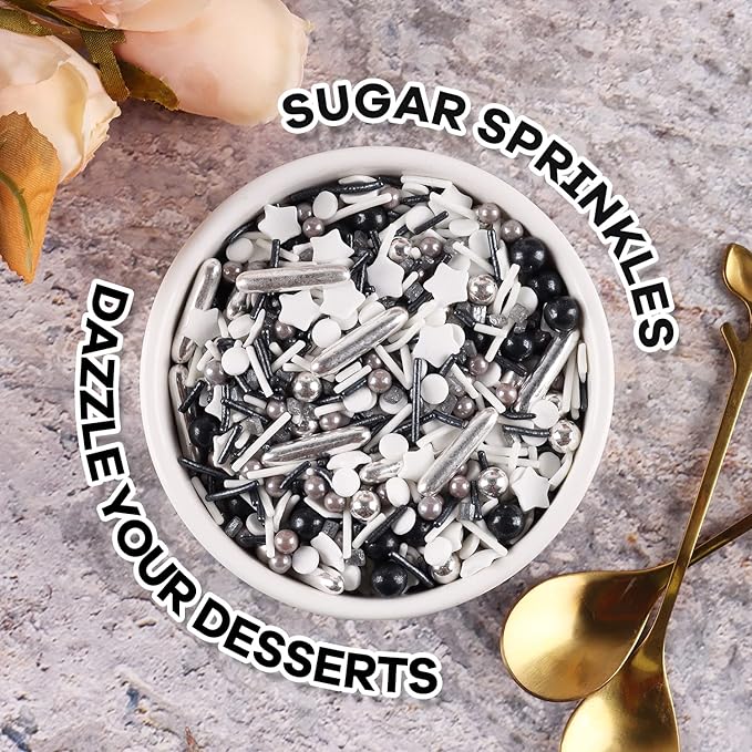 Sprinkles For Cake Decorating, Cupcake, Cookies, Ice Cream Topper, 7 Ounces Gold And Silver Cake Sprinkles Baking, Perfect For Birthdays, New Year’S Eve, Graduations (Sparkling)