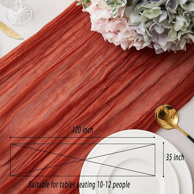 1 Pack Cheesecloth Table Runner 120 Inch 10 FT Boho Rustic Gauze for Wedding Baby Shower Party Farmhouse Summer Home Decor Washable (1, Terracotta)